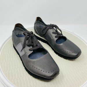 OTBT Flats Stardust Women 11 Gray Lace Up Leather Comfort Shoe Punk Artsy Silver